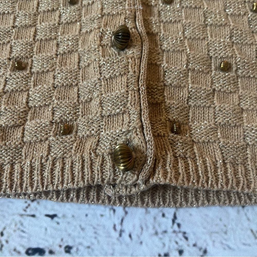 Vtg Lizsport Petite Knit Gold Metallic Vest Size S - Picture 10 of 12